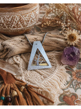 JR FRANCO | Brushed Aluminum Triangle Tree Pendant Necklace